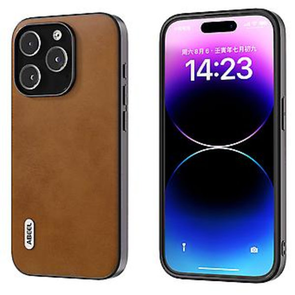 PU-etui med kalveskinnsstruktur for iPhone 15 Pro (Brun)