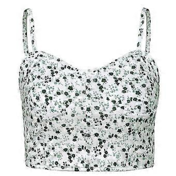Insgram Fashion Style Blomstret Top Bodycon Hjerte Krave Kort Ærmeløs Cami Skjorte Ærmeløs Lav Hals Top til Damer grøn blomst M(M grøn blomst)