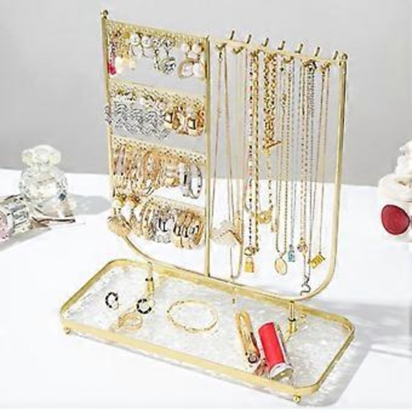 Enkelt och elegant smyckesställ, modernt smyckesställ i metall, robust displayställ för örhängen, armband och halsband, guld (guld)
