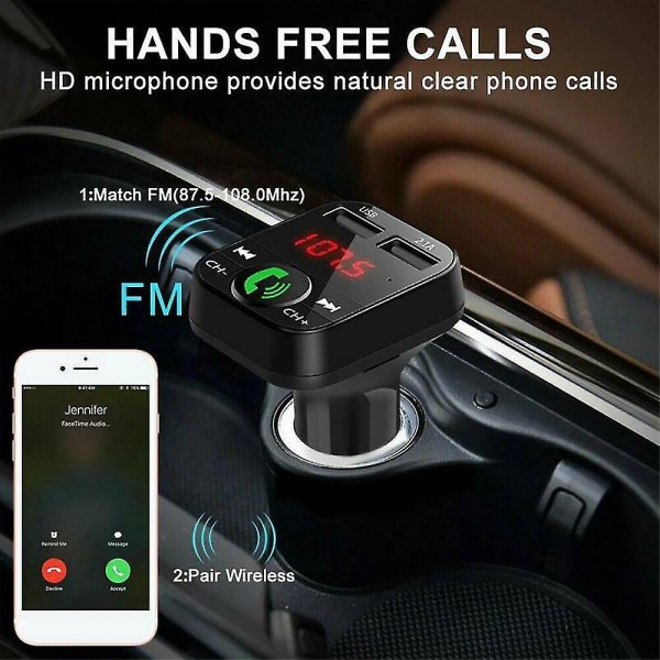 Bil FM-sender trådløs bluetooth USB-oplader aux-adapter han