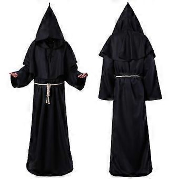 Halloween Keskiaikainen munkki asu viitta munkki velho pappi cosplay asu (M Musta)