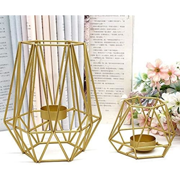 Creative Hollow Geometric Gold Iron Candle Holder Wedding Table D