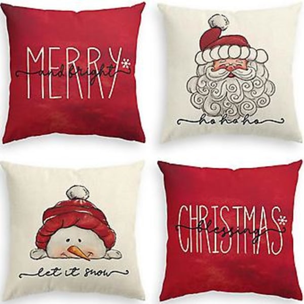 Colorlife Julegave Santa Claus Snømann Putesett, 18 x 18 Tommer Vinterferie Putetrekk Dekorasjon For Sofa Sofagruppe Sett Av 4