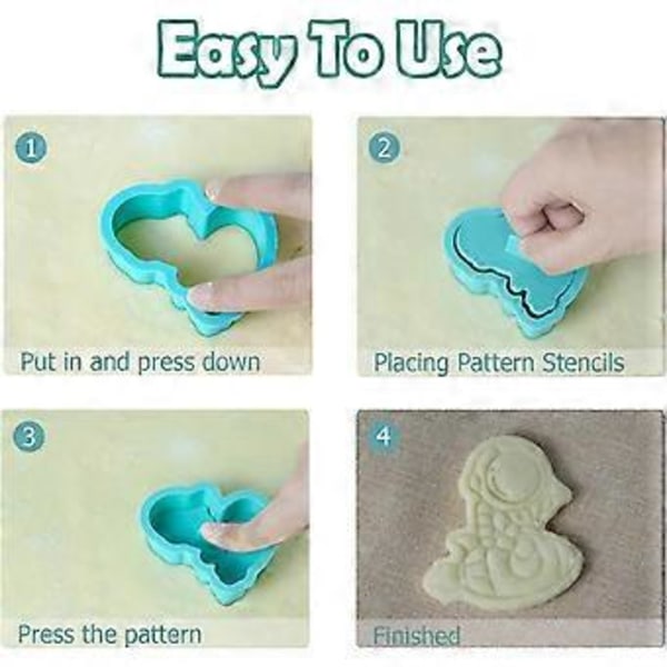 3D Kakeformersett med Stempel, 6 stk Tegneserie Trykkbare Kjeksformer for Godbiter DIY Baking Kaketilbehør