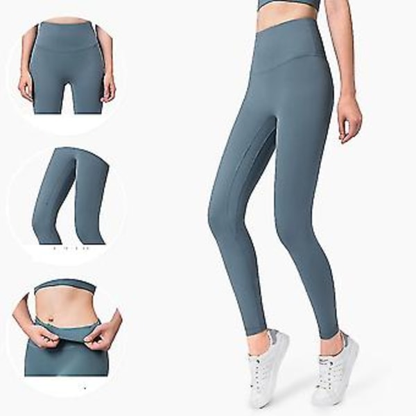 Høytaljede Leggings med Naked Feeling Push Up Sport Kvinner Fitness Løping Yoga Bukser Energi Sømløse Leggings Treningsstudio Jente Leggings (M Blekkblå)