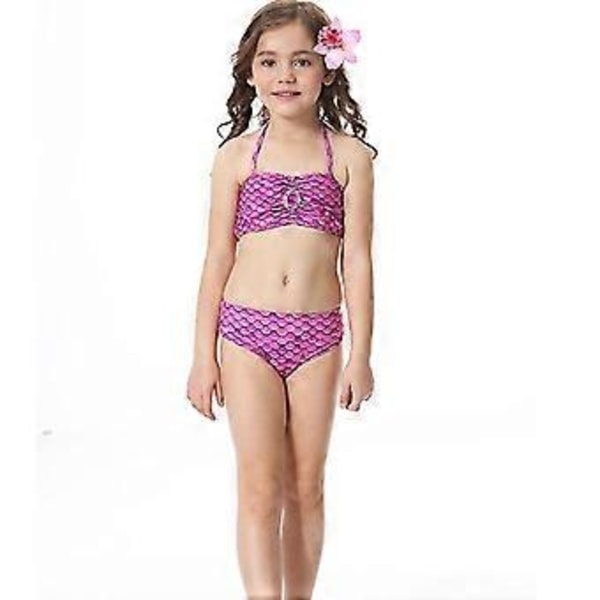 Flickor Crop Tops + Sjöjungfrusvans Baddräkt Set Badkläder 4-11 År (4-5 År Lila)