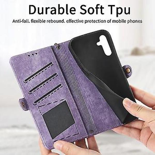 Plånboksfodral med blixtlås och sidospänne i läder för Samsung Galaxy A34 5g (geometrisk) (rosa) (lila)