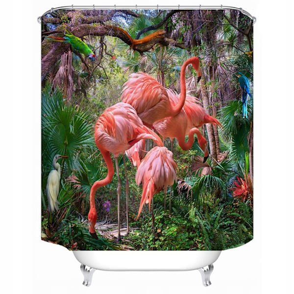 Duschdraperi med 12 ringar för fixering, 180x200 cm, flamingo