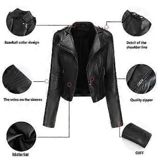 Damejakker med nitter, imiteret læder, revers, lynlås, bomberjakke, kort slim fit motorcykeljakke, afslappet street overtøj (3XL camel)