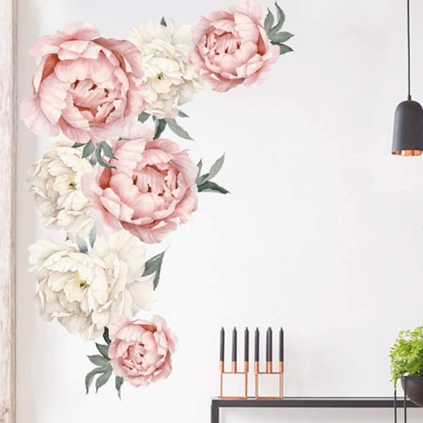 Blomväggdekaler Vattenfärg Rosor Dekorativa Pion Blomster Pat