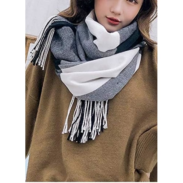 Dametøjsscarf Langt Sjal Vinter Tyk Varmt Strikket Stort Tartan Sjal