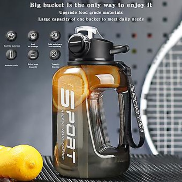 1700ml/2500ml Stor Vattenflaska med Skala Mode Stor Sportflaska för Träningspass(1700Ml Svart)