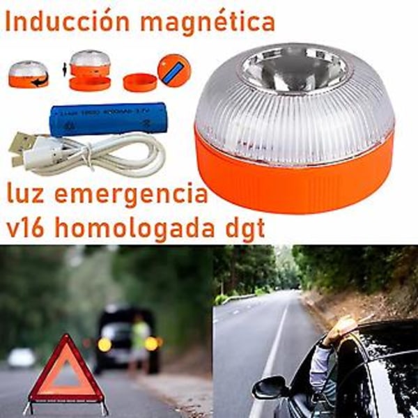 Nødlys v16 Homologert dgt Godkjent Bil Nødblinklys Oppladbart Magnetisk Induksjons Strobelys( )