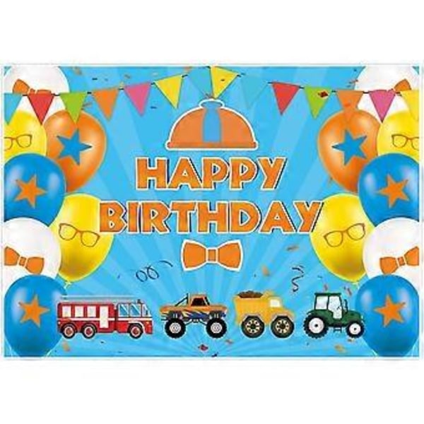 7x5ft Happy Birthday Tema Blå Party Baggrund til Børnefødselsdag Dekorationer Rekvisitter Tegneserie Brandbil Gravemaskine Baggrundsforsyninger Banner Baby Shower Kage