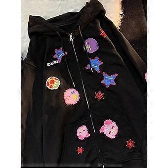 Tynd sweatshirt dame hætte broderi rygstribe dobbelt lag hætte trend (XL Sort)