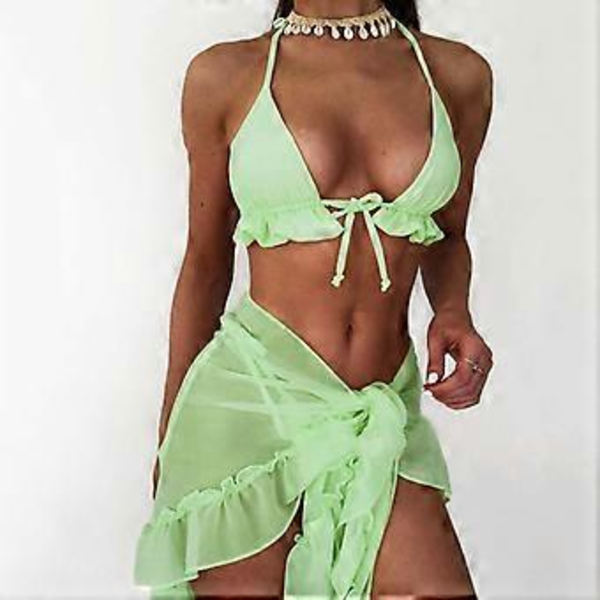 Naisten bikinisetti Nauhallinen yksivärinen uimapuku Stringiuimapuvut Seksikäs pieni rinta Rypytetty uimapuku Wrap-uimapuvut vaaleansininen M(M vaaleansininen)