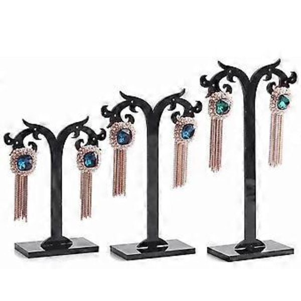 3 st/Set Akryl Örhängen Ställ Hållare T-form Öronstift Display Rack Smyckesorganisatör (Svart)