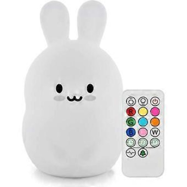 Børnenes Natlampe Miffy Kanin Blød Silikone Sengelampe 9 Farver Genopladelig Fjernbetjening LED Natlampe