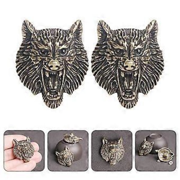 2 stk Ulvehode Messing Veske Spenne Retro DIY Lær Nitter Holdbare Concho Knapper