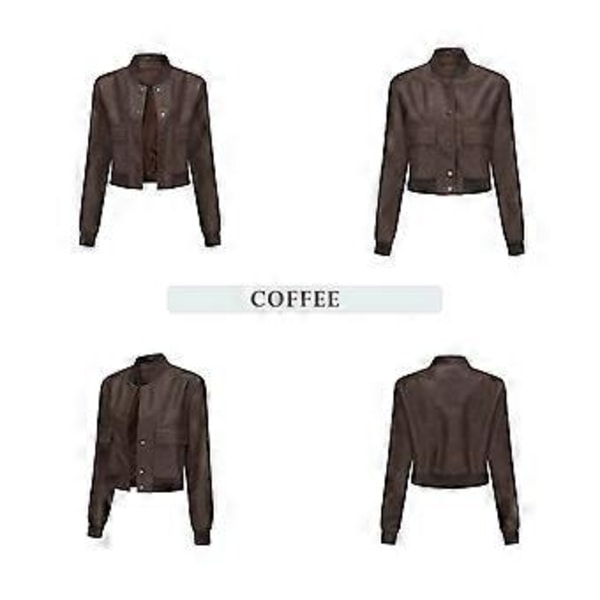 Løs cardigan frakke, afslappet jakke mode ribbet, læderjakke til kvinder (XL Kaffe)