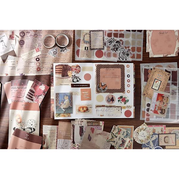 346-osainen scrapbooking-tarvikesarja, ruskea vintage-bullet journal -scrapbook-sarja A6-ruudukolviholla