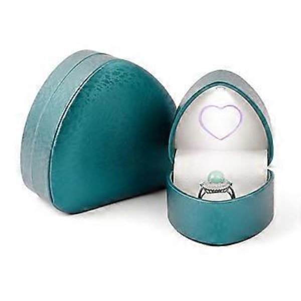 Elegant LED Smyckeskrin Hjärta Form Smyckesdisplay Behållare Tillbehör Displayhållare för Ringar Armband Påfågelblå (Påfågelblå)