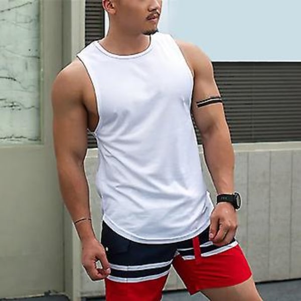 Fianao O-hals ærmeløs tynd mænds vest sommer løs ensfarvet fitness vest top (4XL sort)
