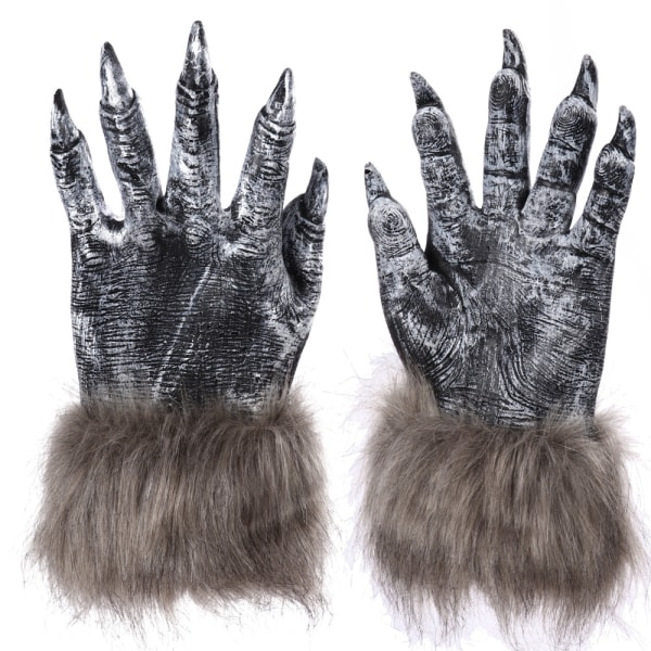 Werewolf Hand Costume Gloves - Hairy Gray Monster Wolf Claw