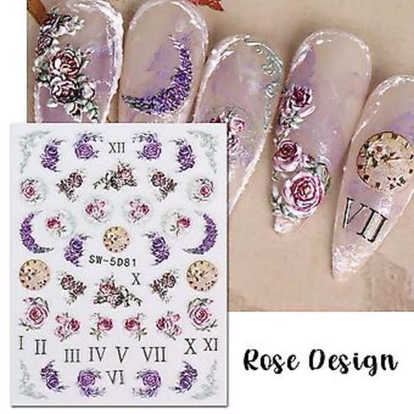 Blomster Nagelsticker Utsökt 5D Ihålig Präglad Ros Spets Blomma Utsökt Mönster Självhäftande Nageldekaler Romantisk Blomma Nageltillbehör Design