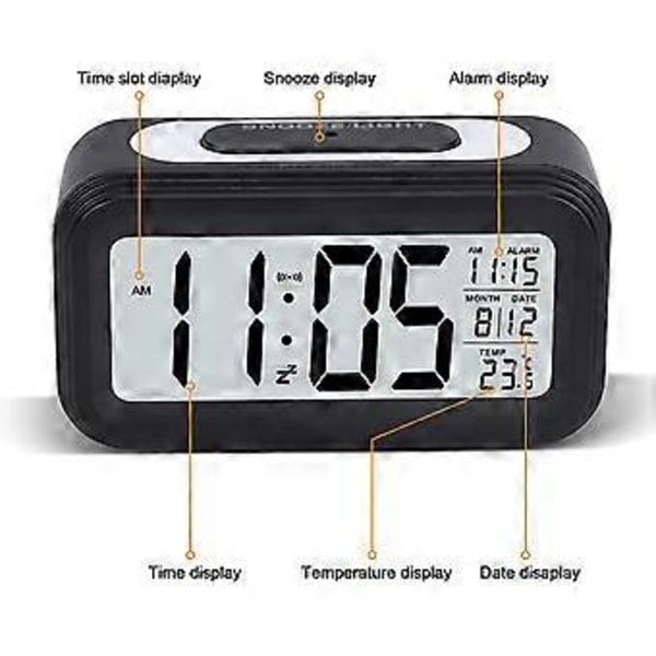 Väckarklocka 4,3\" LED-display, digital väckarklocka med batteridrift, snooze, lätt att använda