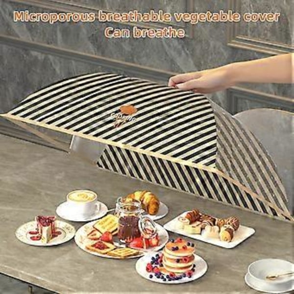 Bærbar paraply-formet madcover sammenklappelig mesh-skærm madparaply-telt anti-flue bord måltidsdækker (rund 70cm mørkegrøn ternet)