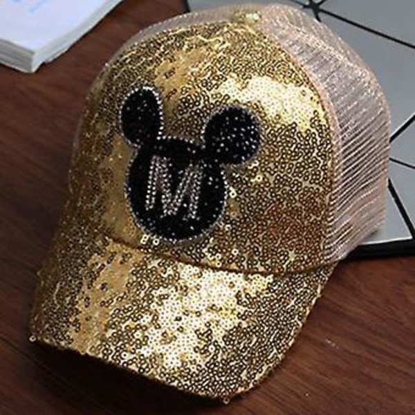 Dreng Pige Mickey Minnie Mus Mesh Pailleter Baseball Cap Justerbar Sommer Hip Hop Hat Børn (Guld)