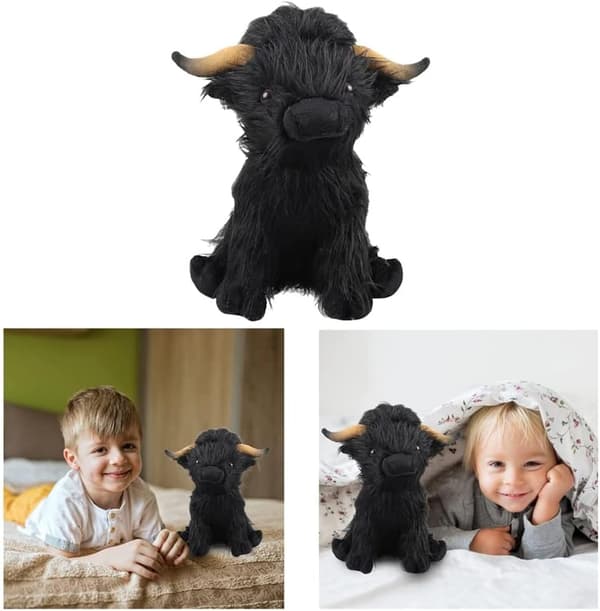 (Sort) 10 Tommer Highland Cow Fyldte Dyr Blødt Legetøj Fluffy Sc