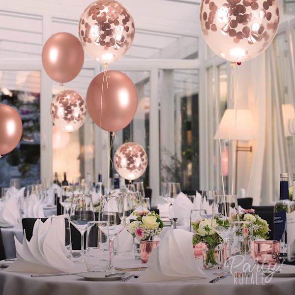 24 stk. rosaguldballoner og rosaguldkonfettiballoner store  P