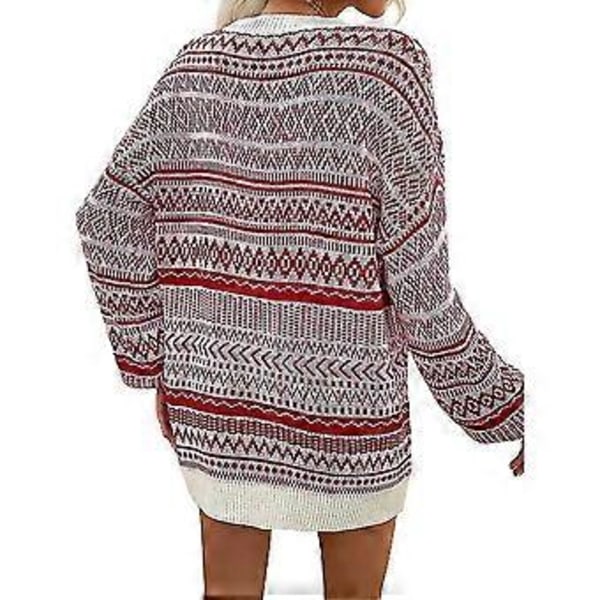 Jule Kvinder Langærmet Rund Hals Sweater Pullover Top Vinter Afslappet Løs Rund Hals Uldkjole (M Rød)