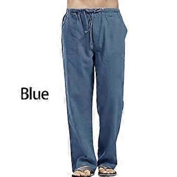 Herr Plus Size Raka Partybyxor Lösa Byxor Linnebyxor Elastisk Midja Mode Casual (4XL blå)