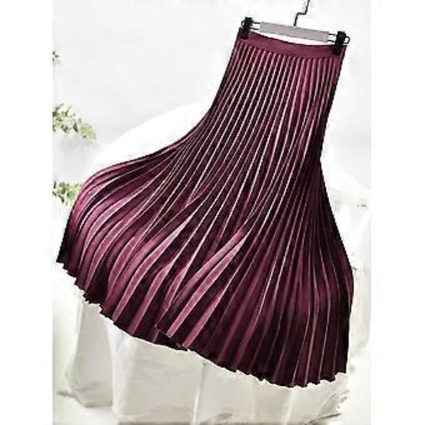 Kvinnor Vår Höst Elegant Chic Solid Plisserad Kjol Hög Midja Lyx Mode Med Elastisk Kvinna C-035(S claret)