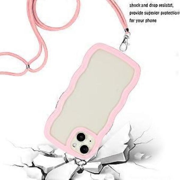 Til iPhone 15 Bølgeformet Telefonetui PC+TPU Transparent Cover med Justerbar Snøre