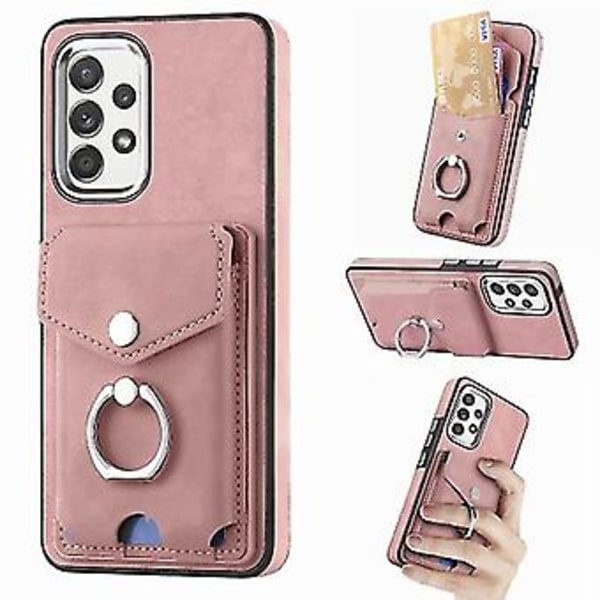Telefonfodral för Samsung Galaxy A53 5g med elektropläterad läderkänsla, ring, kortficka och plånbok (svart) (rosa)