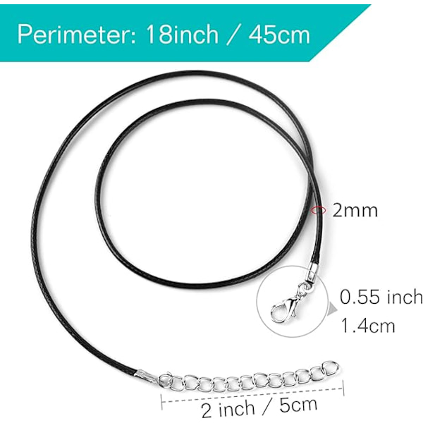 60 stk. vokset halskjede i sort med lås, 2 mm