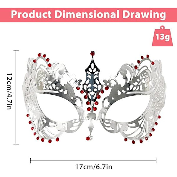 Diamantmaske, Solid Compliant Kvindemask Prom Maske til Fest Karneval Aften