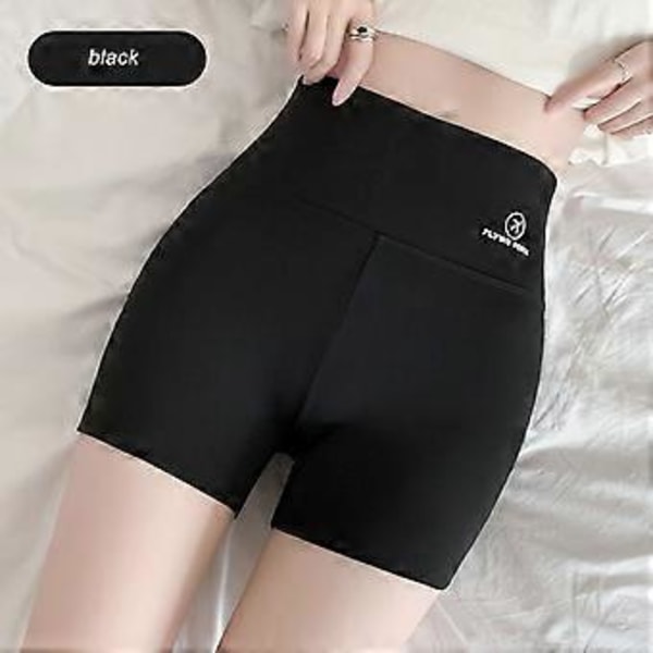 Bekväma Biker Shorts för Kvinnor med Fickor Högmidjade Yogabyxor Nya (XL Svart)