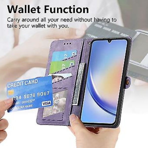 Plånboksfodral med blixtlås och sidospänne i läder för Samsung Galaxy A34 5g (geometrisk) (rosa) (lila)