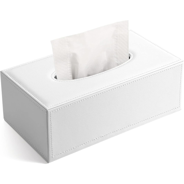Läder Tissue Box Modern Ren Vit