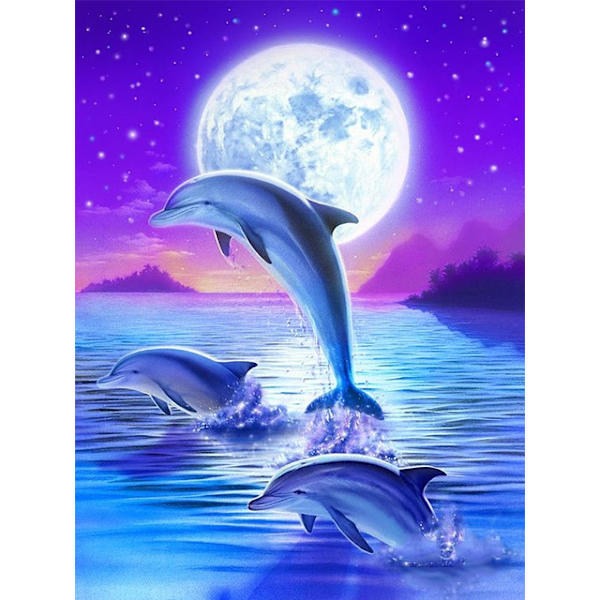 30 × 40 Delfiini timanttimaalaus kuun alla (30 * 40, 1 kpl)