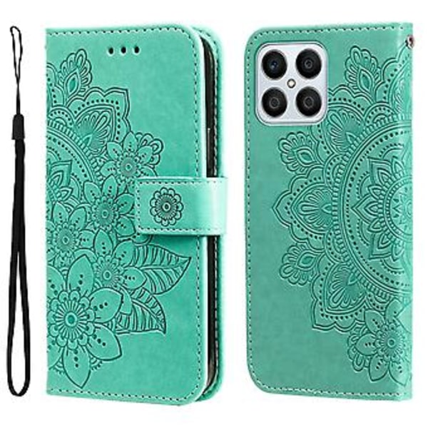 Blomster PU-etui til Honor X8 5G / X6 (Grøn)
