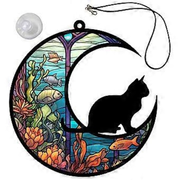 Målad Månkatt Hängande Ornament Akryl Katt Fönsterhängande Jul Veranda Hängande Dekor