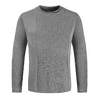 hmwy-herr långärmad ledig tröja pullover stickad sweater stickat skjorta topp (3XL Mörkgrå)