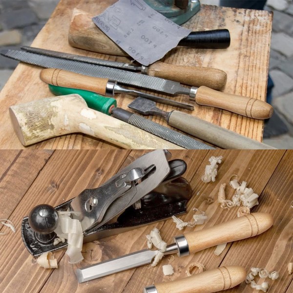 8 delar träfilhandtag med metallkragar (brun), trähandtag