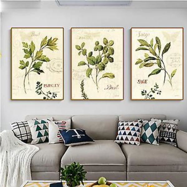 Wekity Lehdet ja Teksti Seinätaide Canvas-Tulostus Poster, Yksinkertainen Retro Luontotaide Mustepiirros Sisustus Kotiin Olohuoneen Makuuhuoneen Toimistoon (Sarja 3 Kehystämätöntä, 2